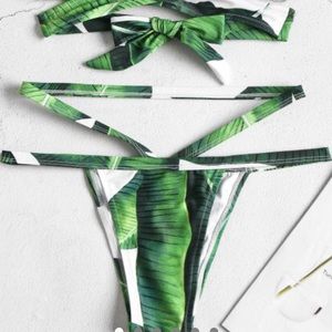 Tropical Palm Green Leaf Print Sexy Bikini Bottoms Size Large
